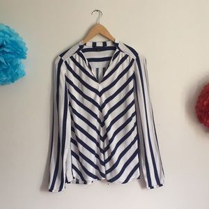 Tommy Hilfiger Navy Striped Blouse w/ V-neck